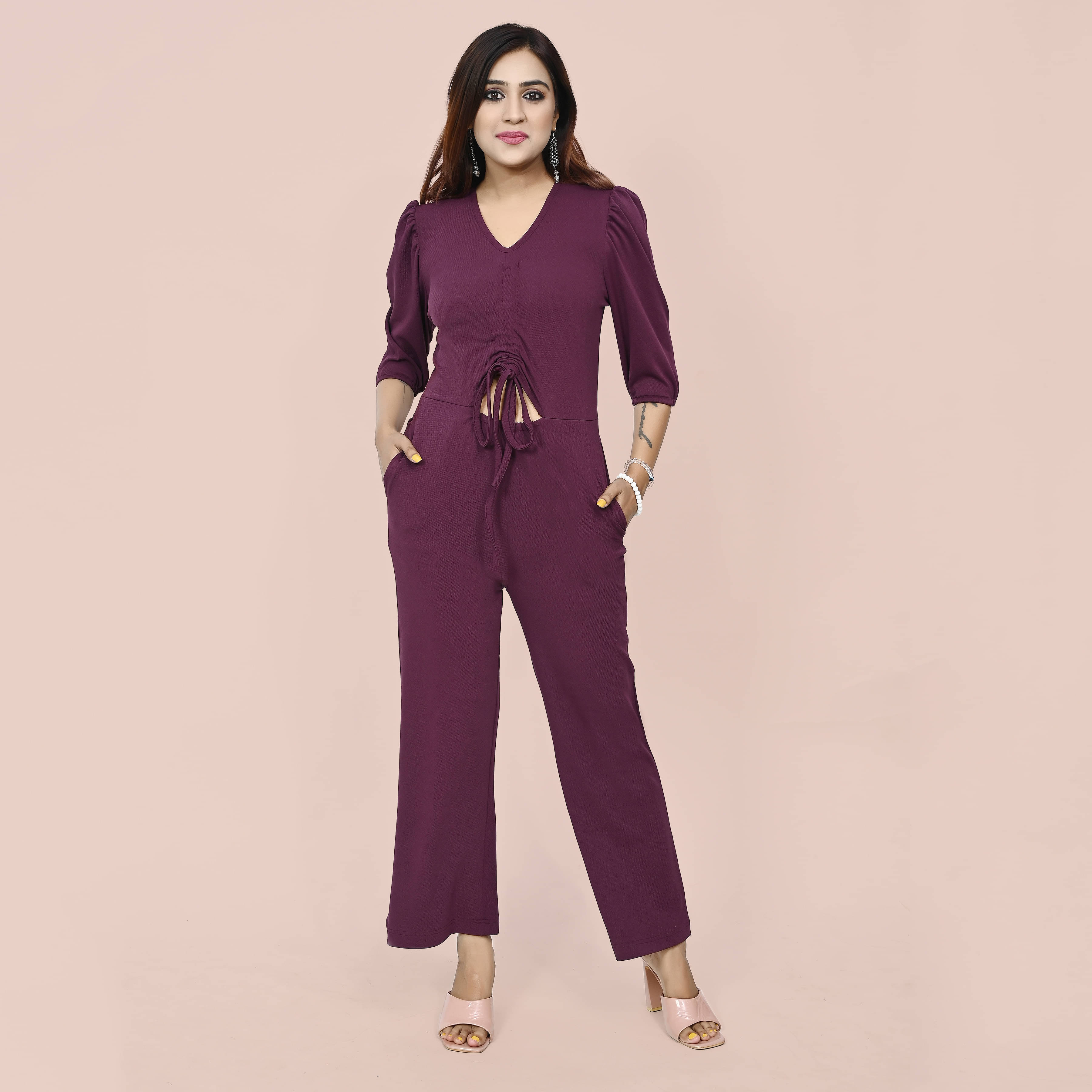     			Zenday Casual Women Solid Polyester Jumpsuit ( Maroon )