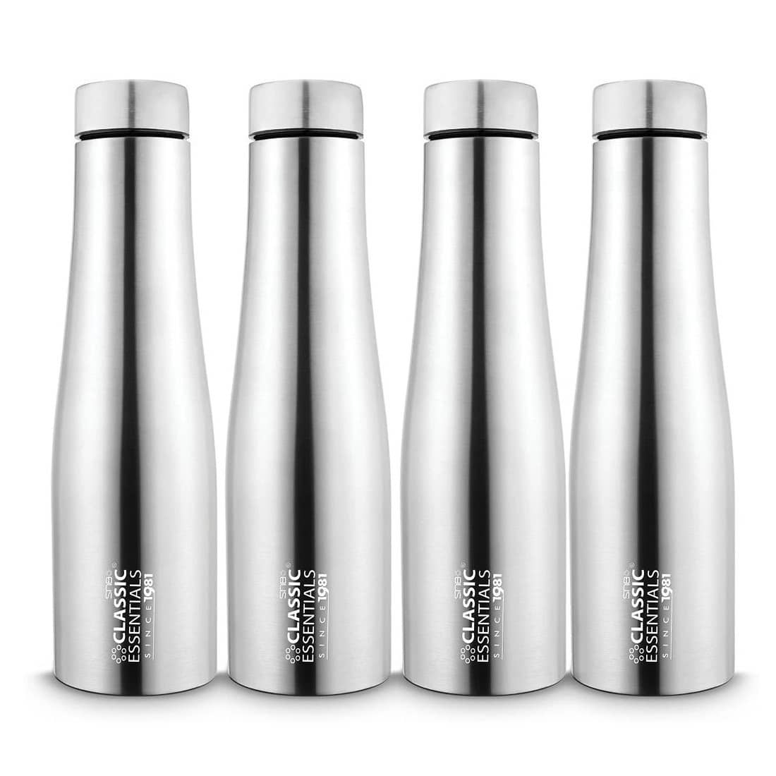 Classic Essentials Stainless Steel Puro Water Bottle, Silver Stainless Steel Water Bottle 1000 mL ( Set of 4 )