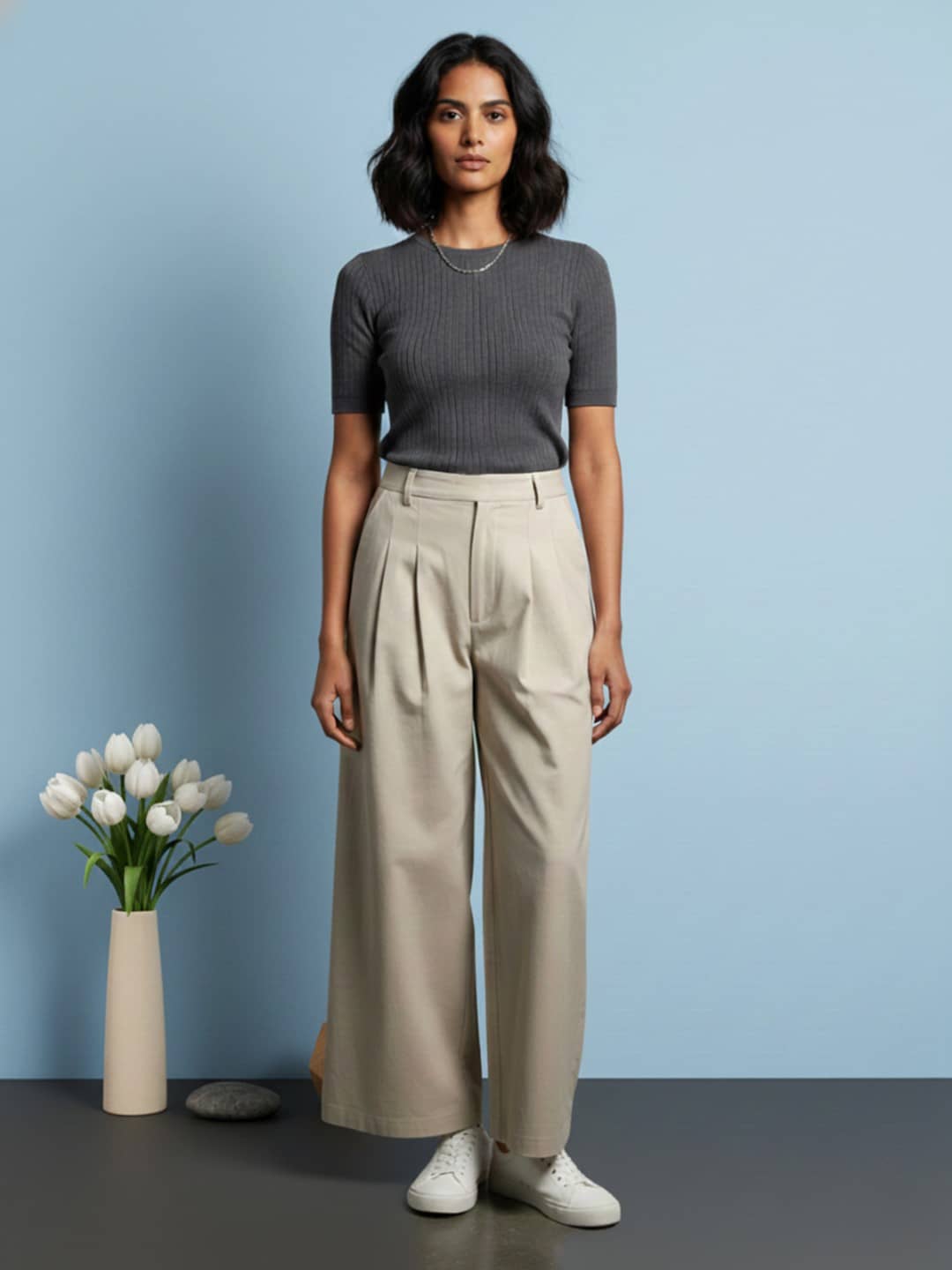 DE TRENDZ Women Cotton Wide Leg Trousers ( Black ) - Trousers | Buy online on ZillyBuy