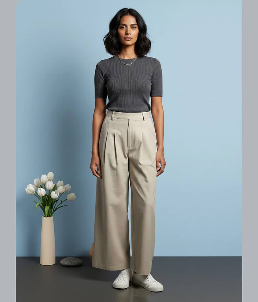 DE TRENDZ Women Cotton Wide Leg Trousers ( Black ) - Trousers | Buy online on ZillyBuy