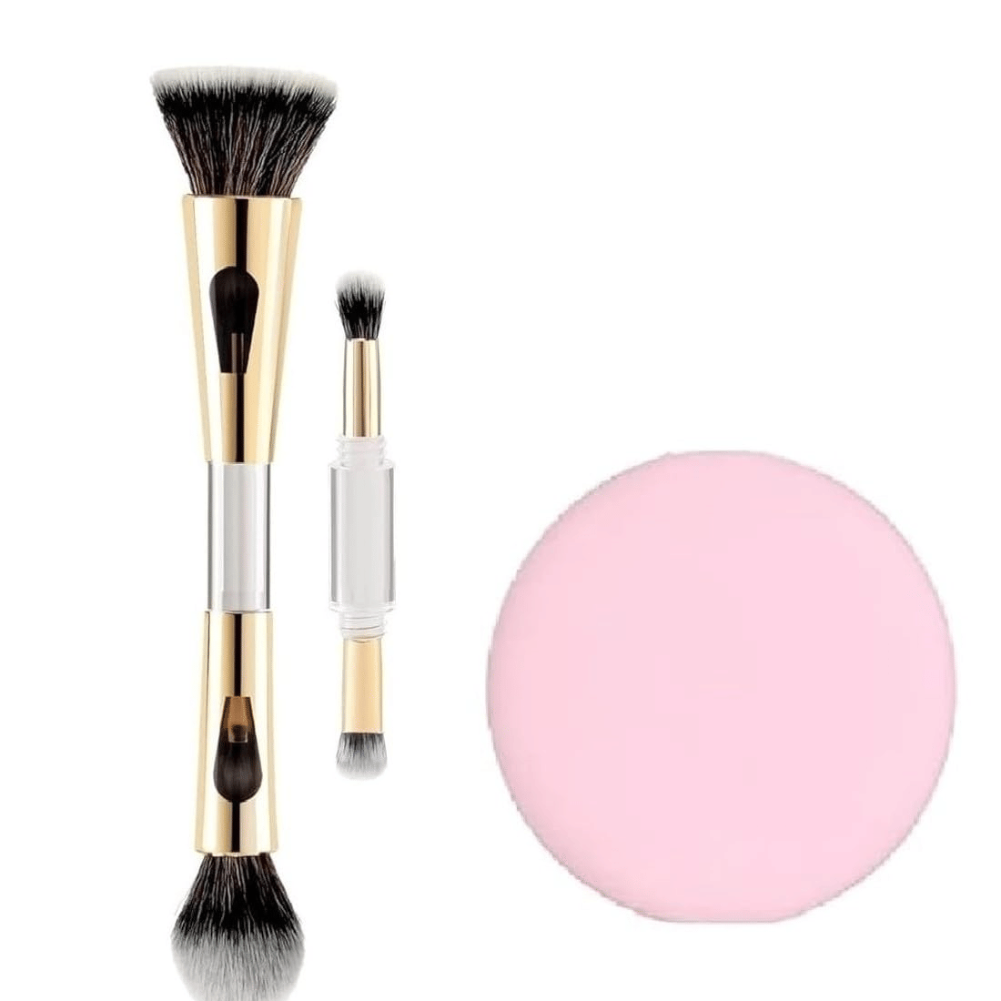4in1 Travel Foundation Brush Blush Blending With Round Puff, Pack of 2