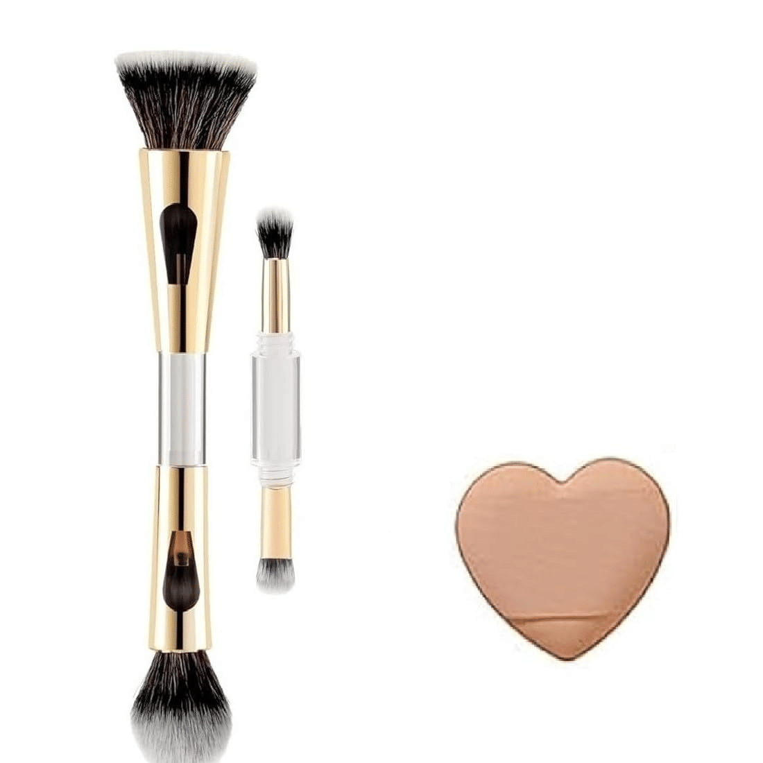4in1 Travel Foundation Brush Blush Blending With Mini Heart Puff,Pack of 2