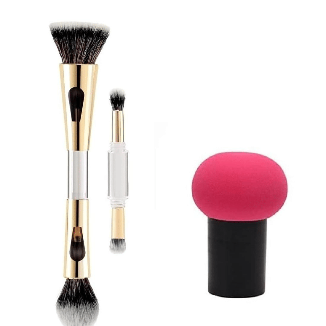 4in1 Travel Foundation Brush Blush Blending With Mashroom Puff, Pack of 2