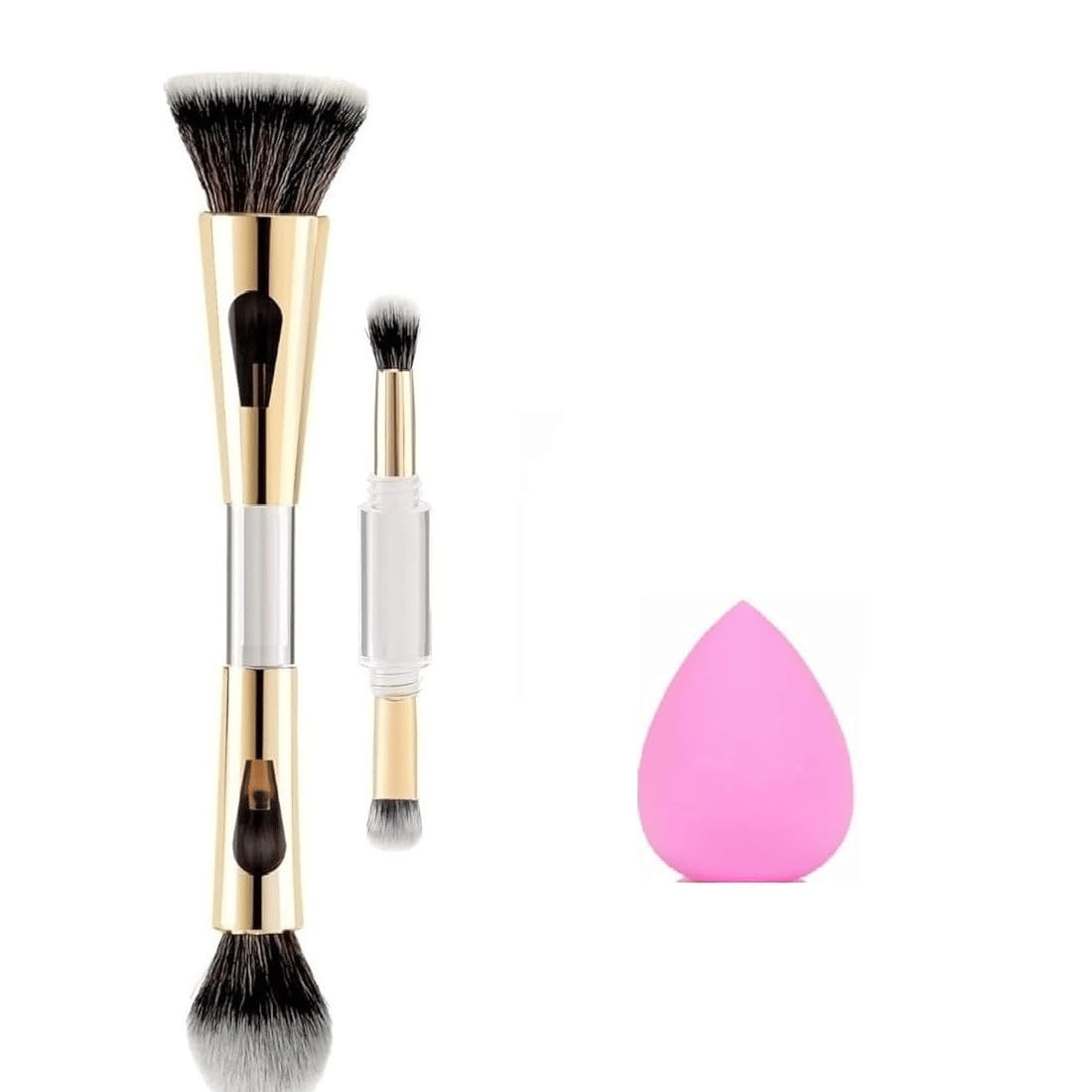 4in1 Travel Foundation Brush Blush Blending With Mini Heart Sponge,Pack of 2