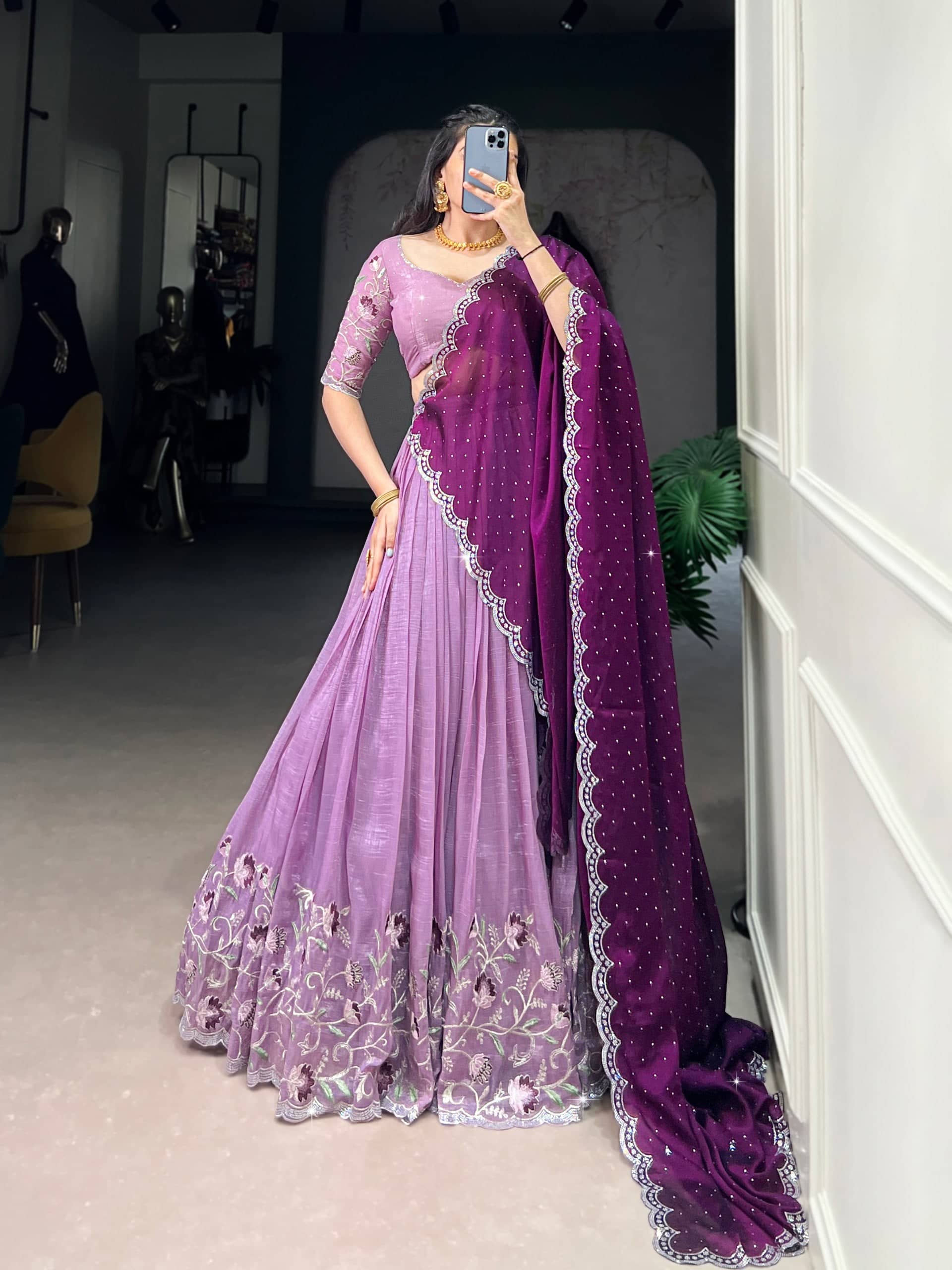 piludi Women Silk Flared Semi Stitched Lehenga Choli ( Purple )