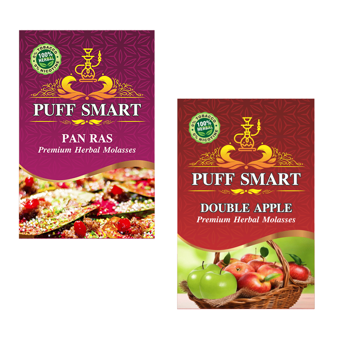 puffsmart hookah flavour pan ras & double apple . pack of 2. 50g each