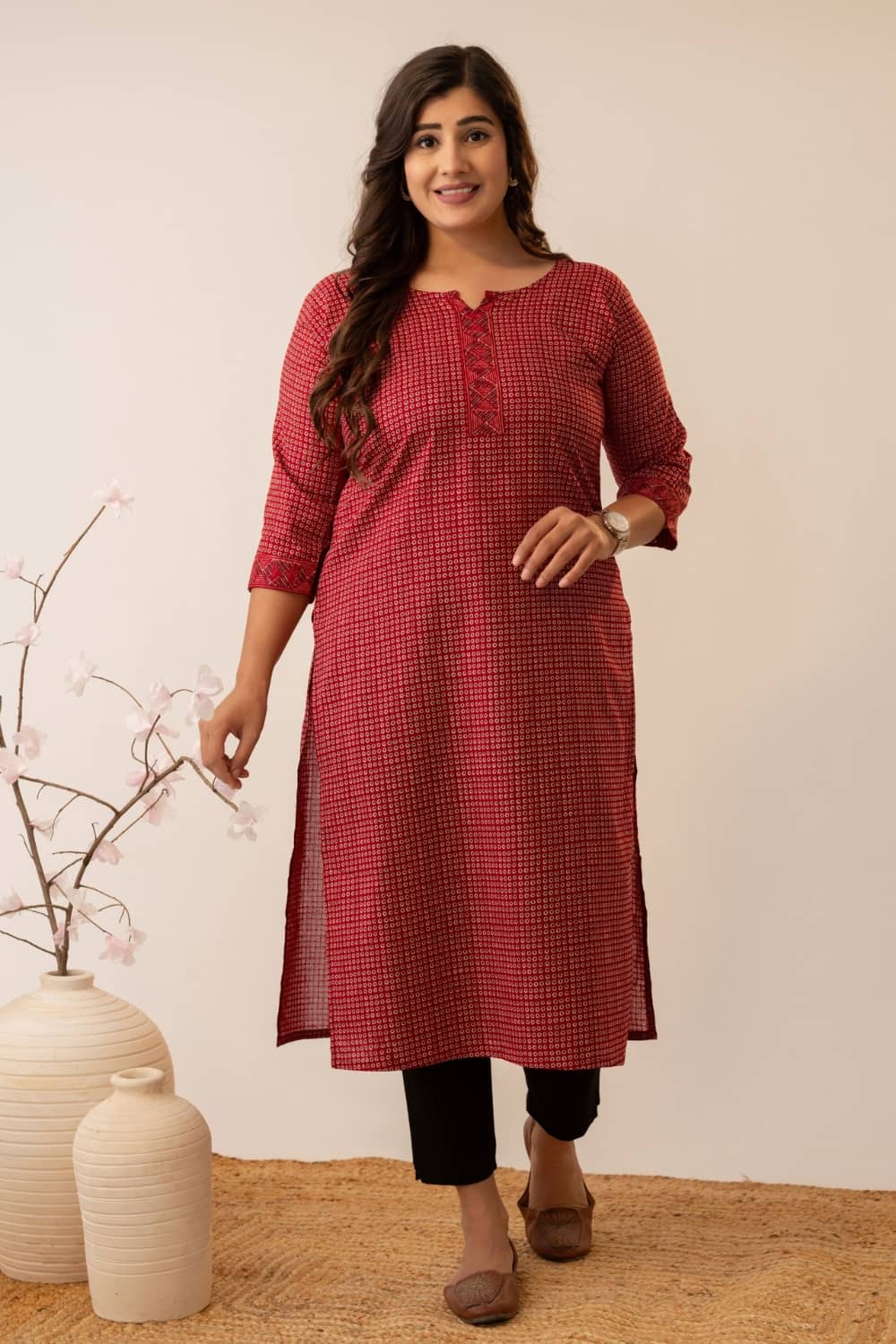 AMTHI Women 100% Cotton Printed Straight Kurti ( Red ) - Kurtis, Tunics | Buy online on ZillyBuy