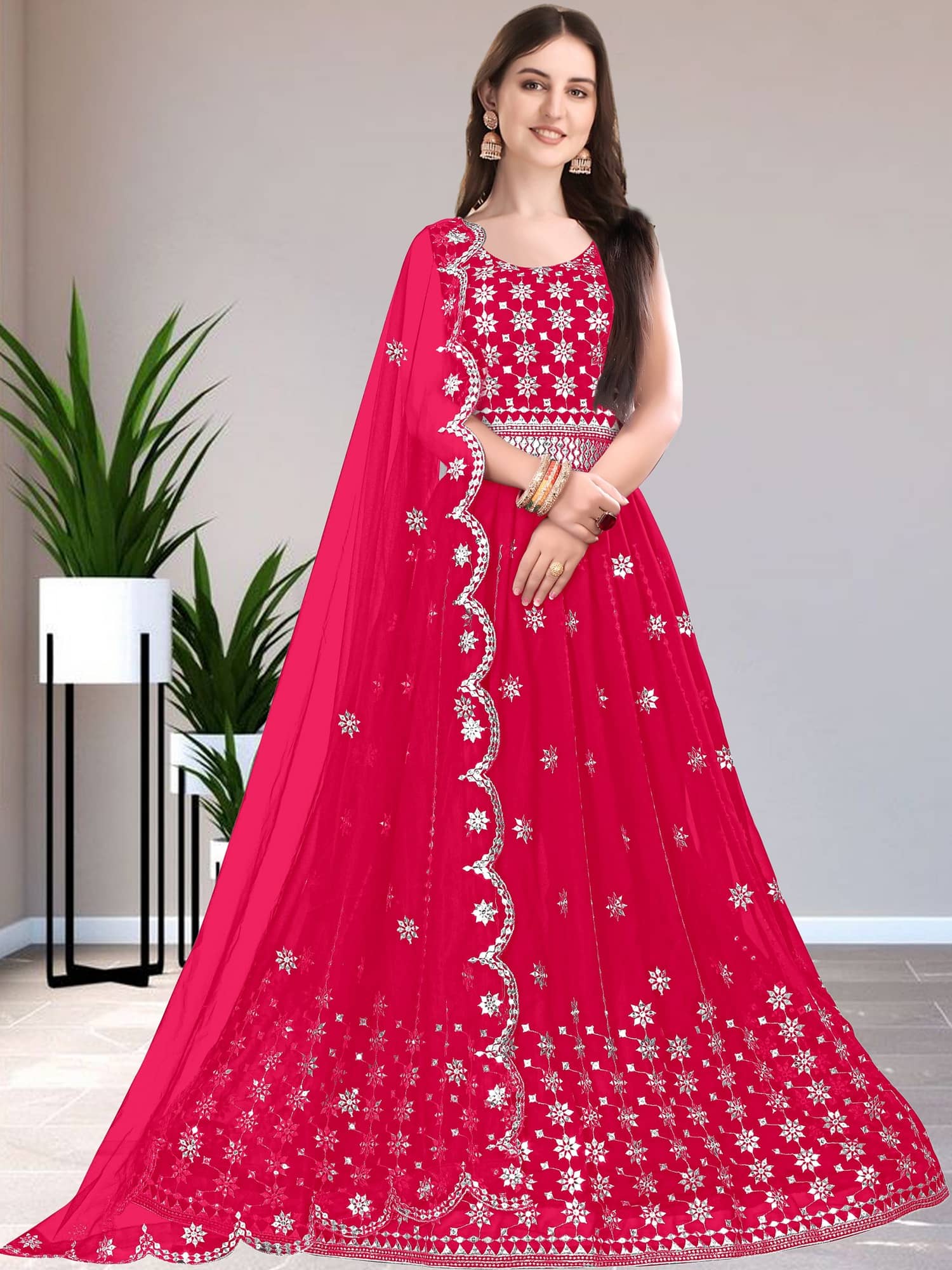 Aika Women Net Flared Semi Stitched Ethnic Gown With Dupatta ( Multicolor ) - Unstitched Fabrics | Buy online on ZillyBuy