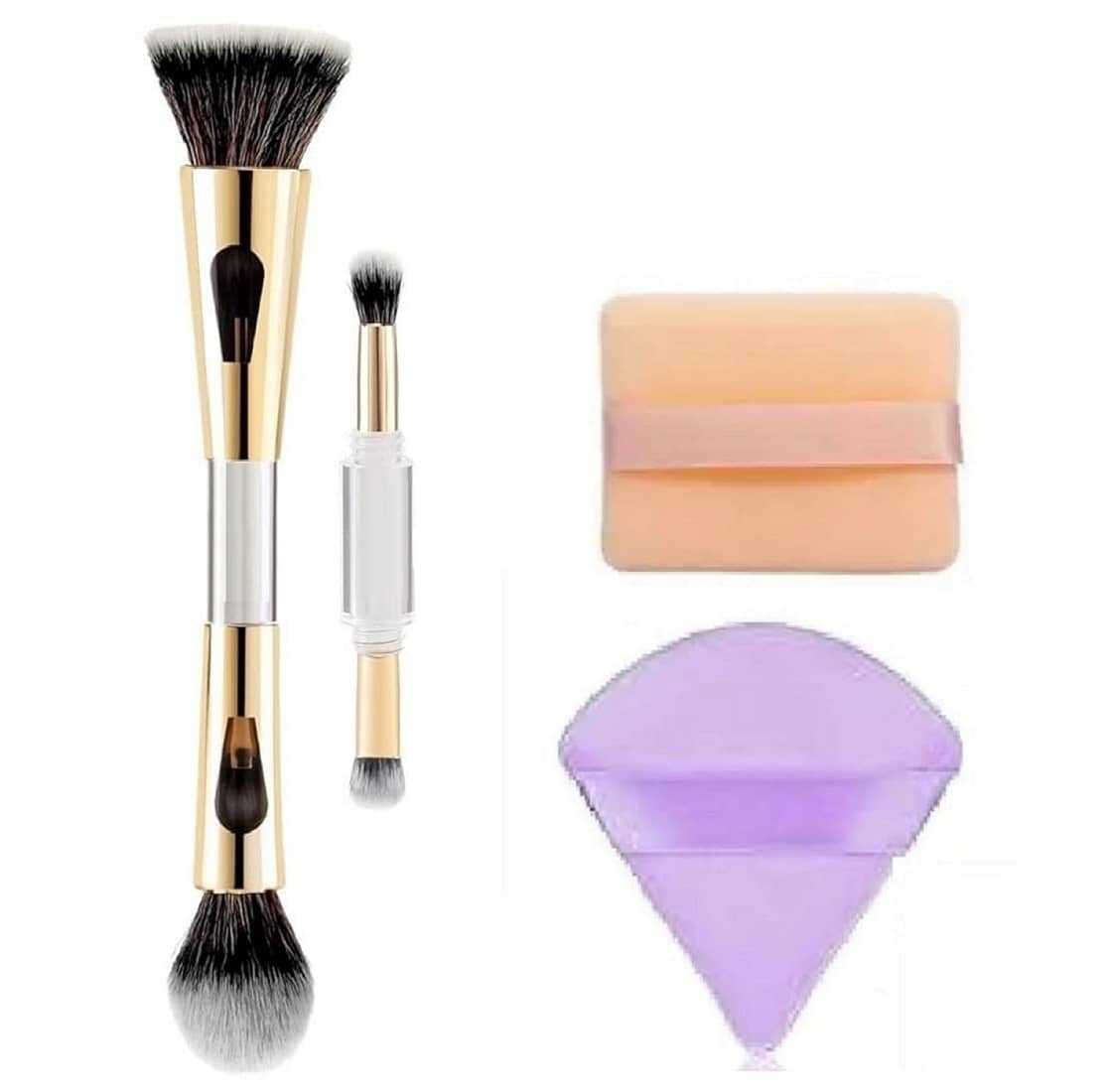 4in1 Travel Foundation Brush Blush Blending With Pizza & Square Puff,Pack of 4