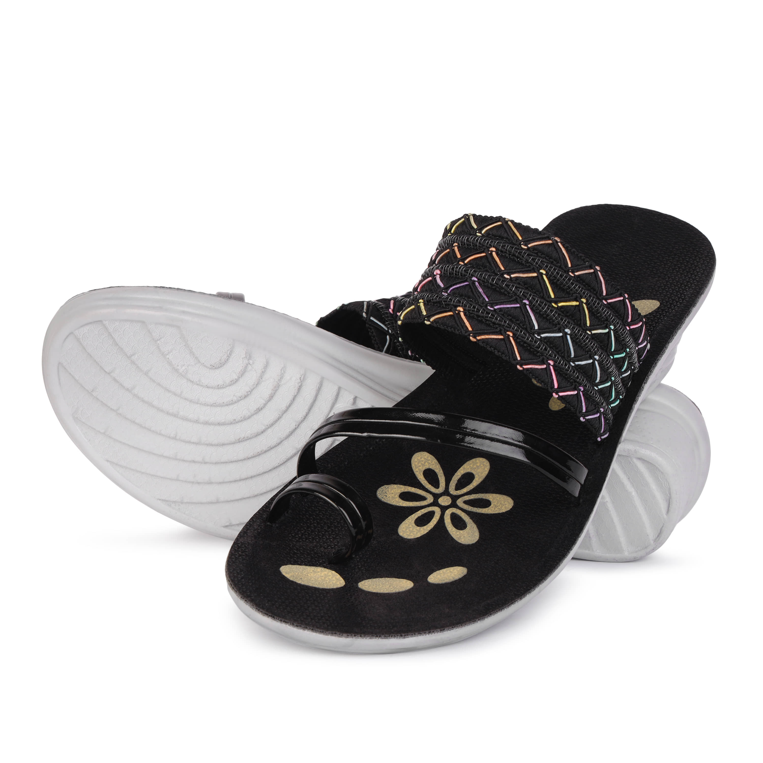 PENNEN Black Women's Open Toe Flats