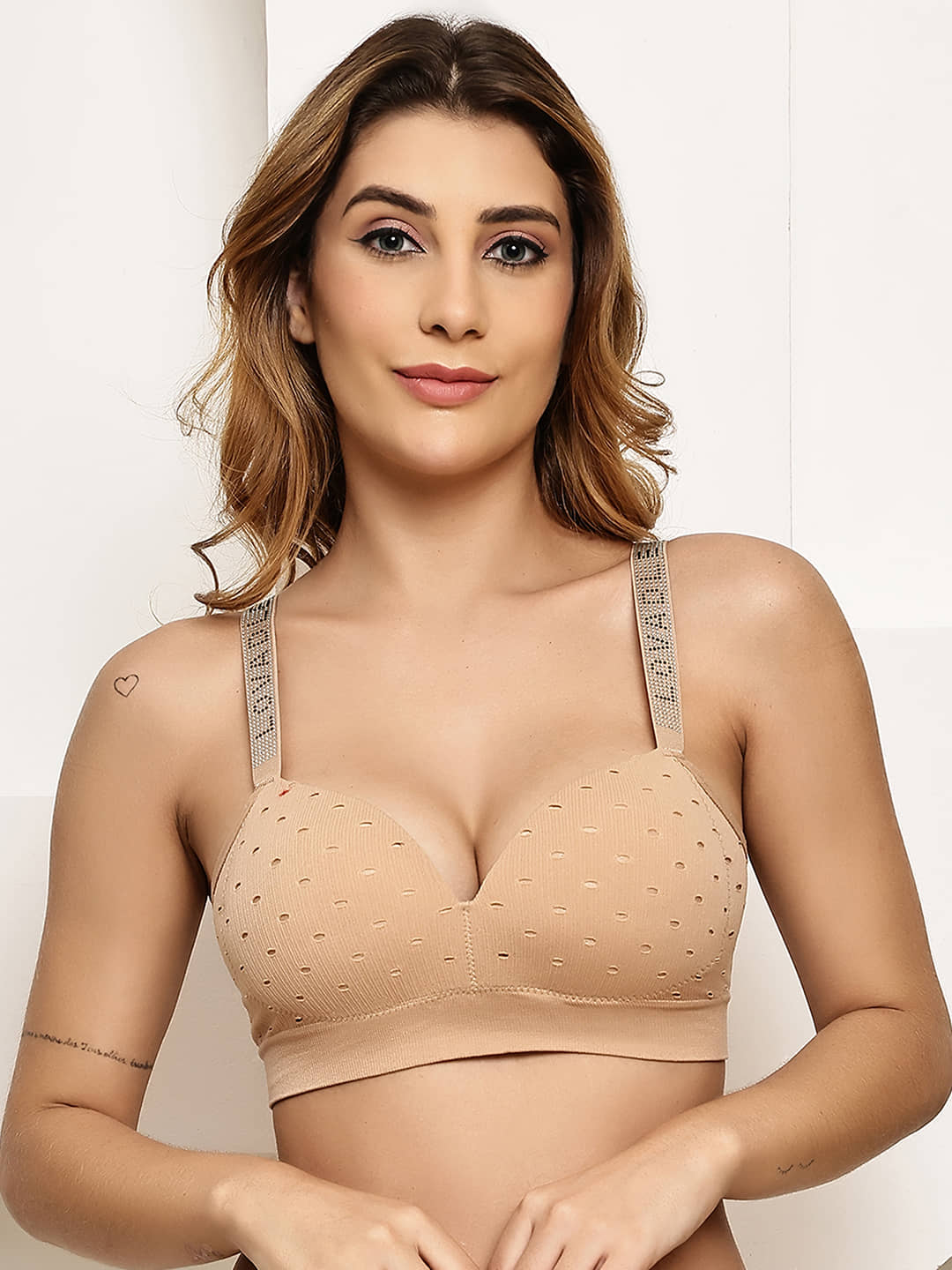 PrettyCat Pack of 1 Cotton Blend Lightly Padded T-Shirt Bra For Women ( Beige )