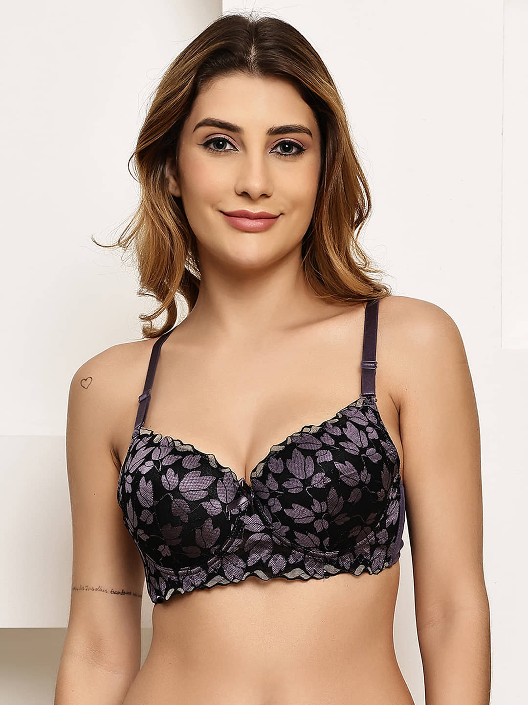 PrettyCat Pack of 1 Lace Lightly Padded T-Shirt Bra For Women ( Dark Grey )
