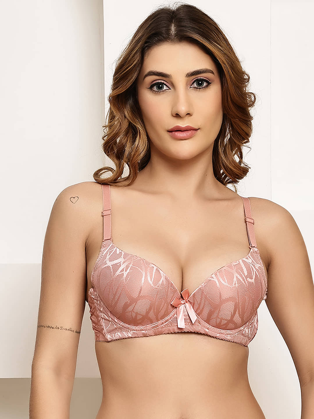 PrettyCat Pack of 1 Lace Heavily Padded T-Shirt Bra For Women ( Brown )