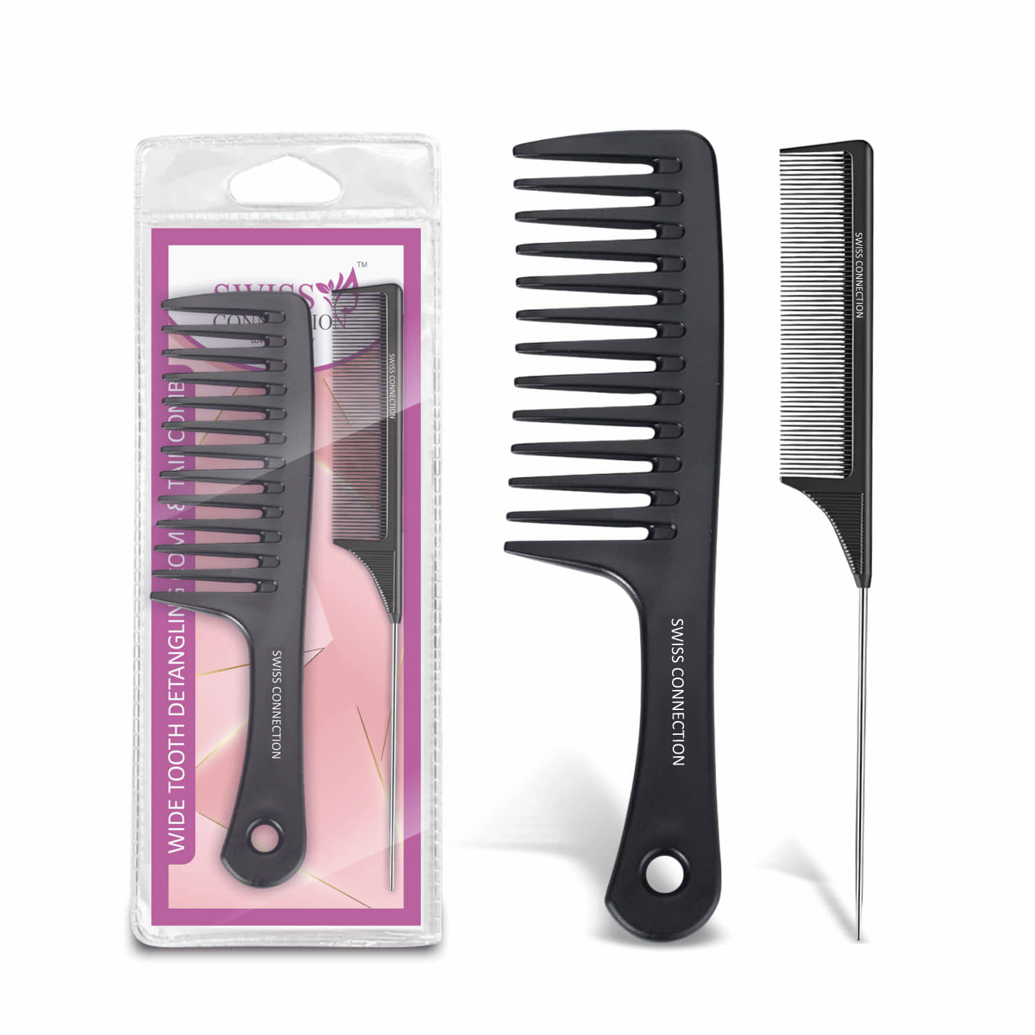 Swiss Connection Wide Tooth Comb For All Hair Types ( Pack of 2 )