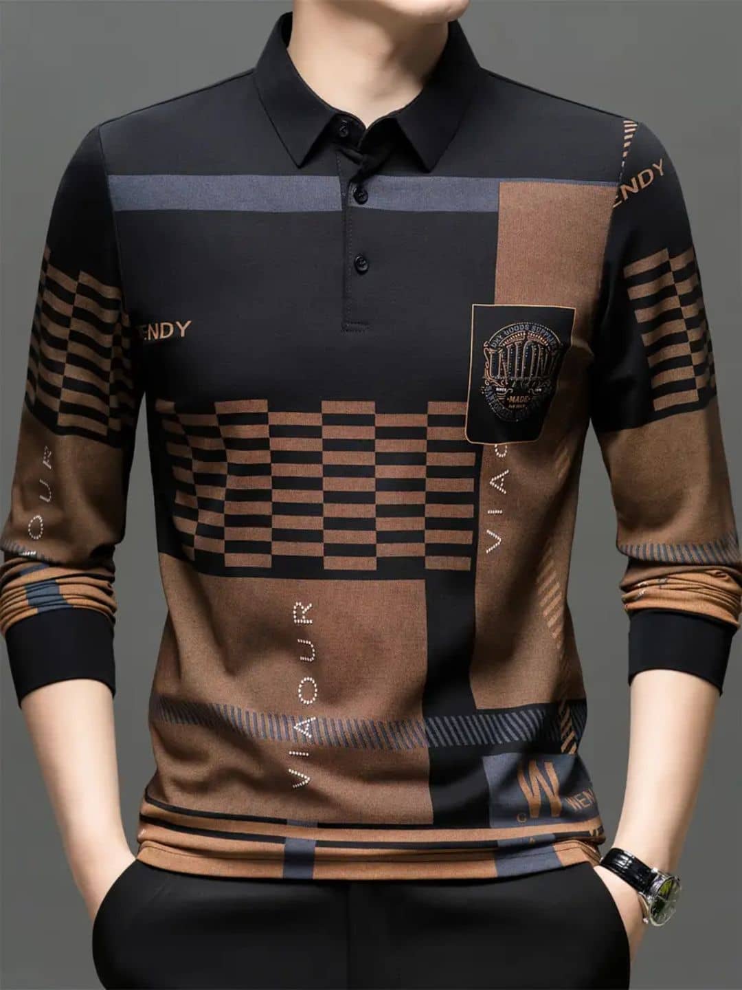 TAZO Men Polyester Regular Fit Printed Polo T Shirt ( Black )