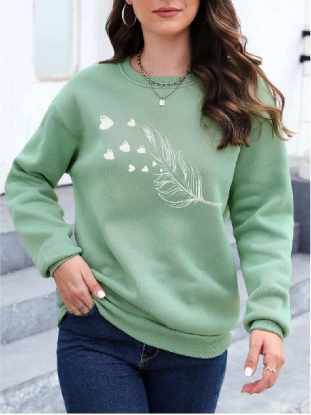 EVEGRAZE Women Fleece Round Neck Sweatshirt For Heavy Winters ( Green )