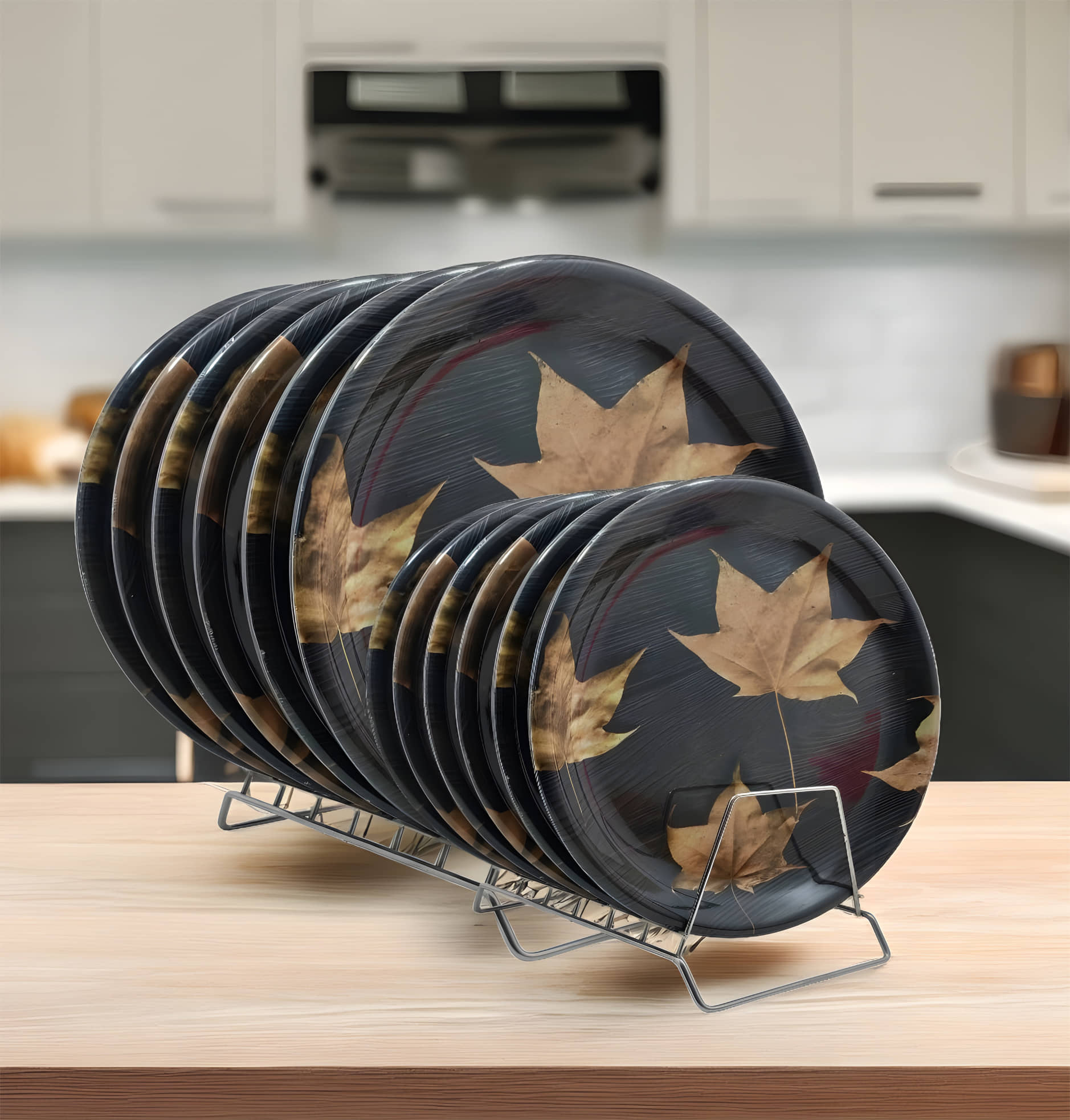 Inpro 12 Pcs Melamine Black Full Plate & Half Plate