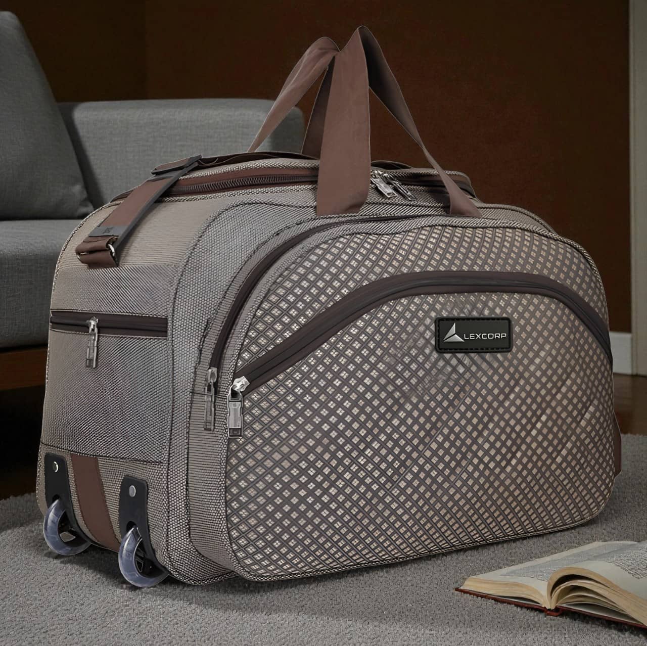 LEXCORP 55 Ltrs Brown Polyester Duffle Bag