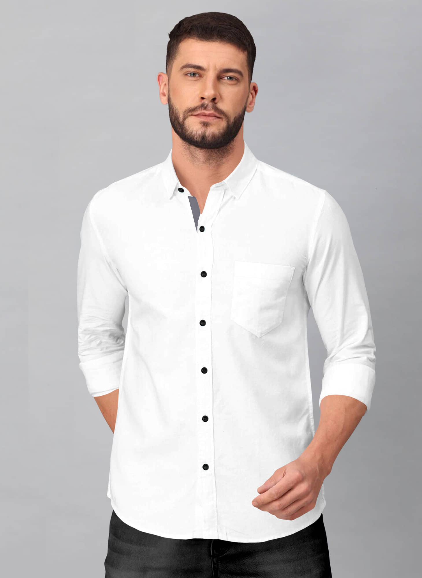 RGSTORE Cotton Blend Regular Fit Solids Full Sleeves Men's Casual Shirt - White ( Pack of 1 )