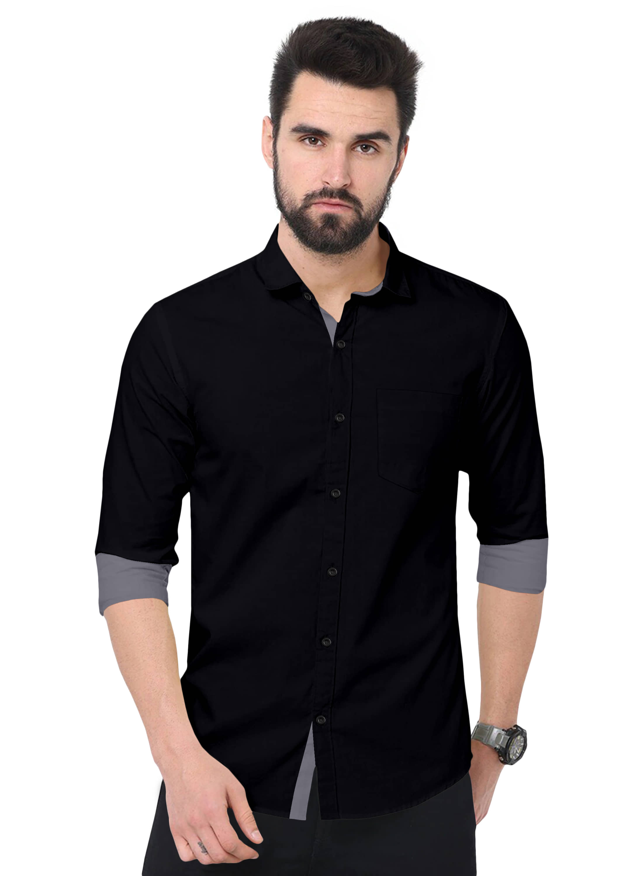 RGSTORE Cotton Blend Regular Fit Solids Full Sleeves Men's Casual Shirt - Black ( Pack of 1 )