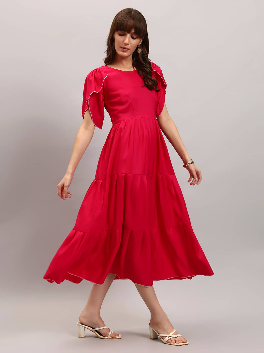 JASH CREATION Women Crepe Solid Fit & Flare Dress ( Pink )