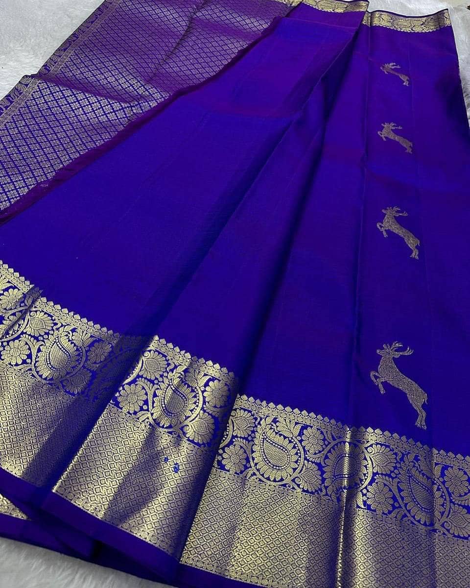 fab woven Art Silk Woven Design Kanjeevaram Sarees With Unstitched Blouse Piece ( Purple ) - Sarees | Buy online on ZillyBuy