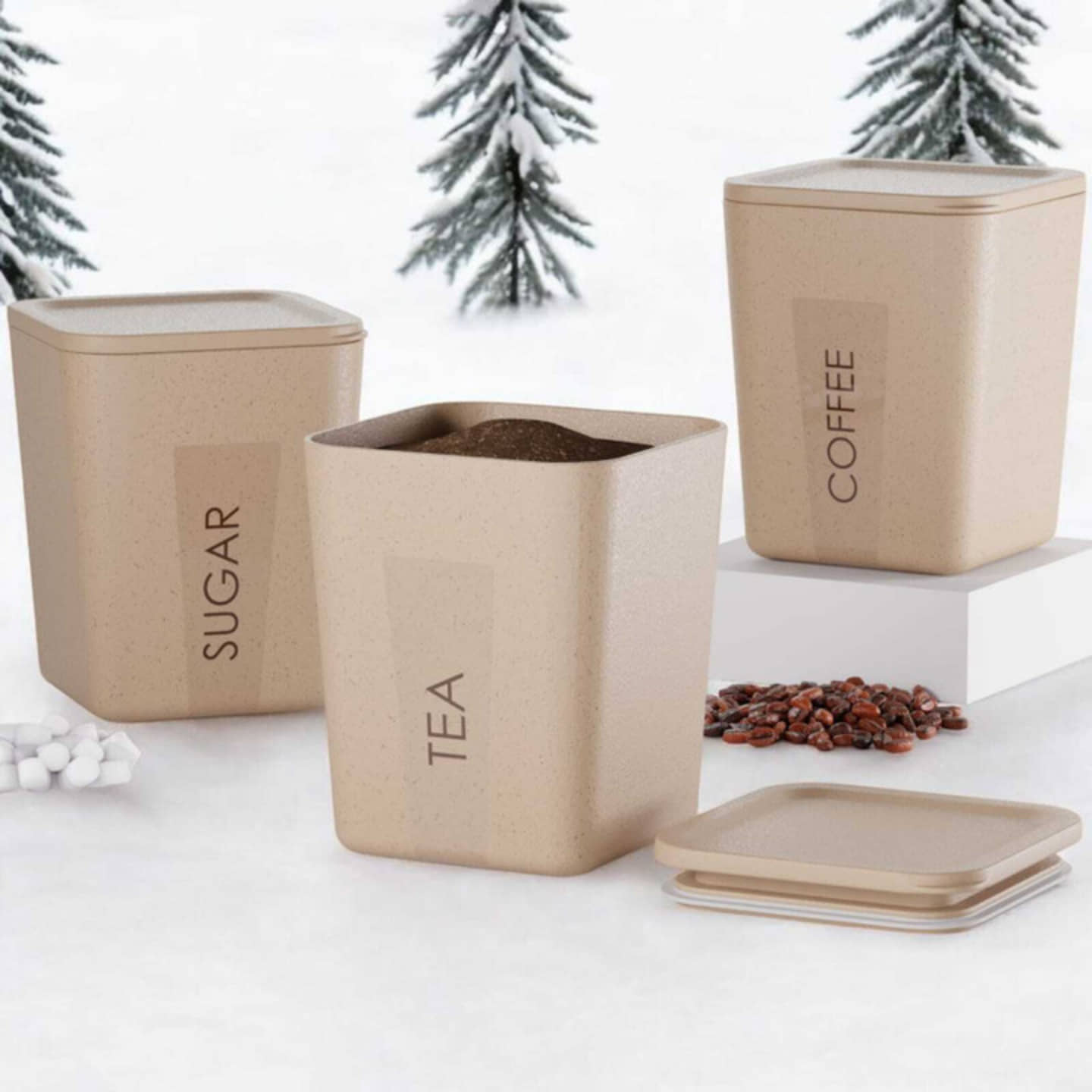 FIT4CHEF Kitchen Jar Set Polyproplene Beige Tea/Coffee/Sugar Container ( Set of 1 )
