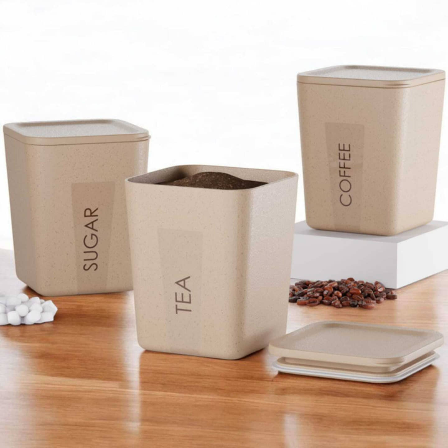 MAGICSPOON Container Set Polyproplene Beige Tea/Coffee/Sugar Container ( Set of 1 )