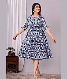 RAMBAAN CREATION Women Cotton Blend Checks A-line Kurti ( Blue )
