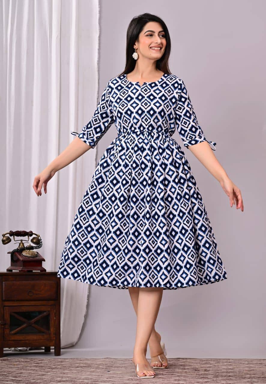 RAMBAAN CREATION Women Cotton Blend Checks A-line Kurti ( Blue ) - Kurtis, Tunics | Buy online on ZillyBuy