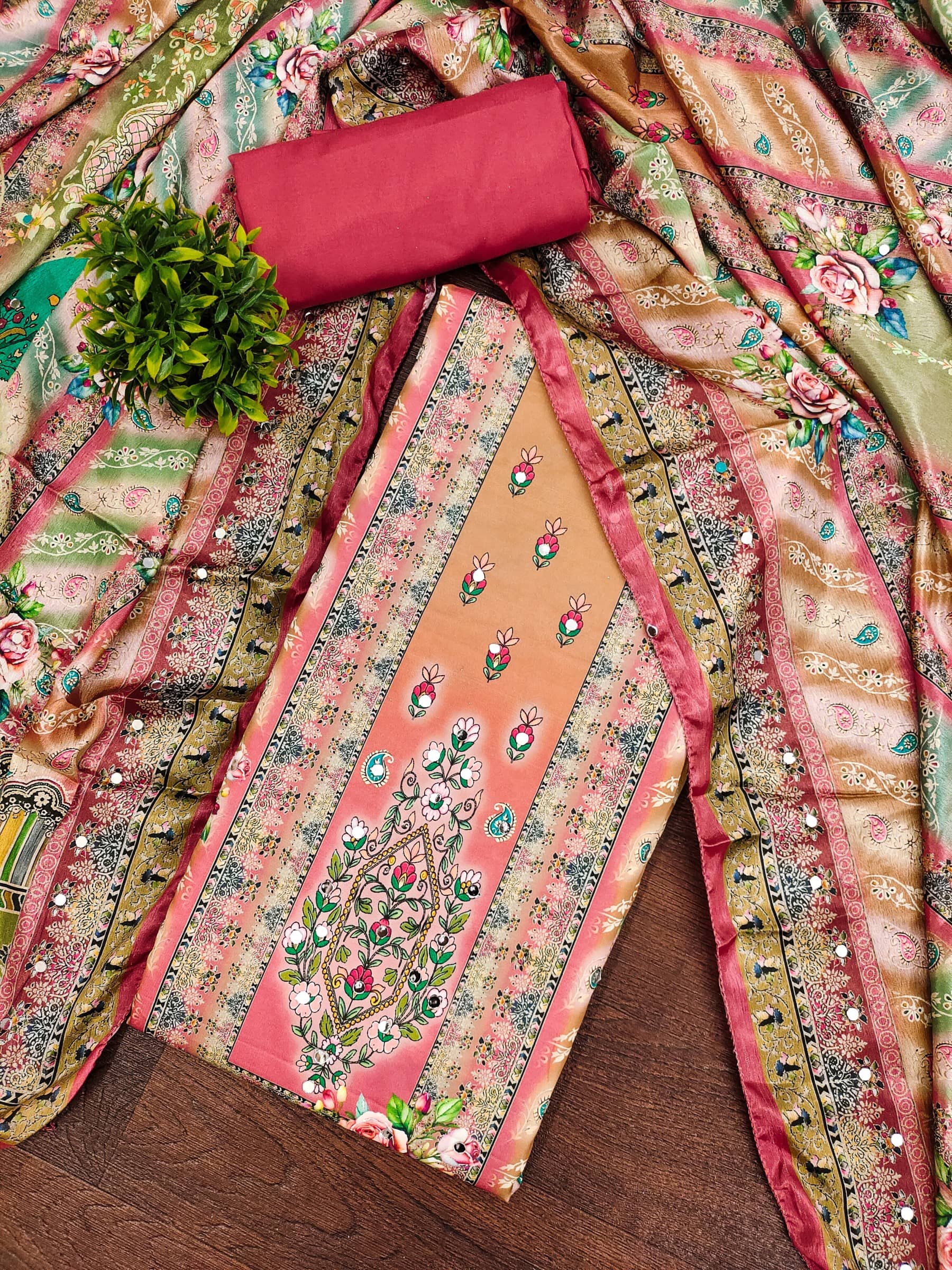 Rangtulika Ethnics Women Cotton Blend Unstitched Dress Material ( Pink ) - Unstitched Fabrics | Buy online on ZillyBuy