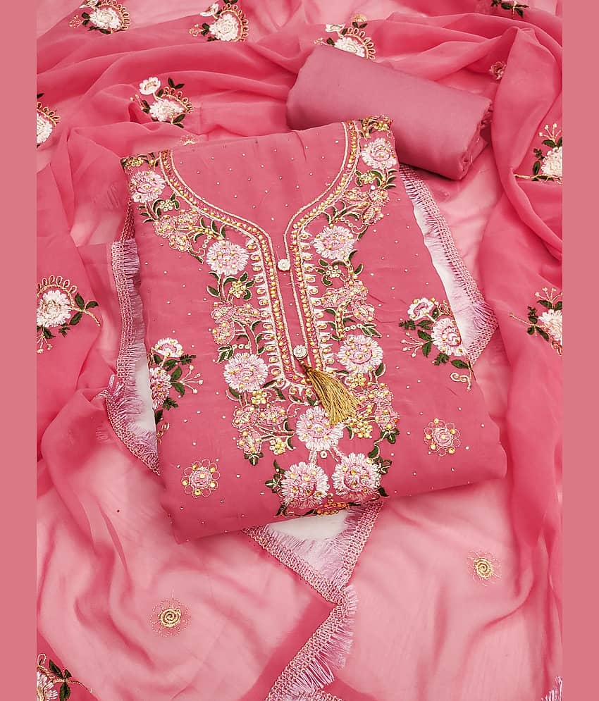 Rangtulika Ethnics Women Georgette Unstitched Dress Material ( Yellow ) - Unstitched Fabrics | Buy online on ZillyBuy