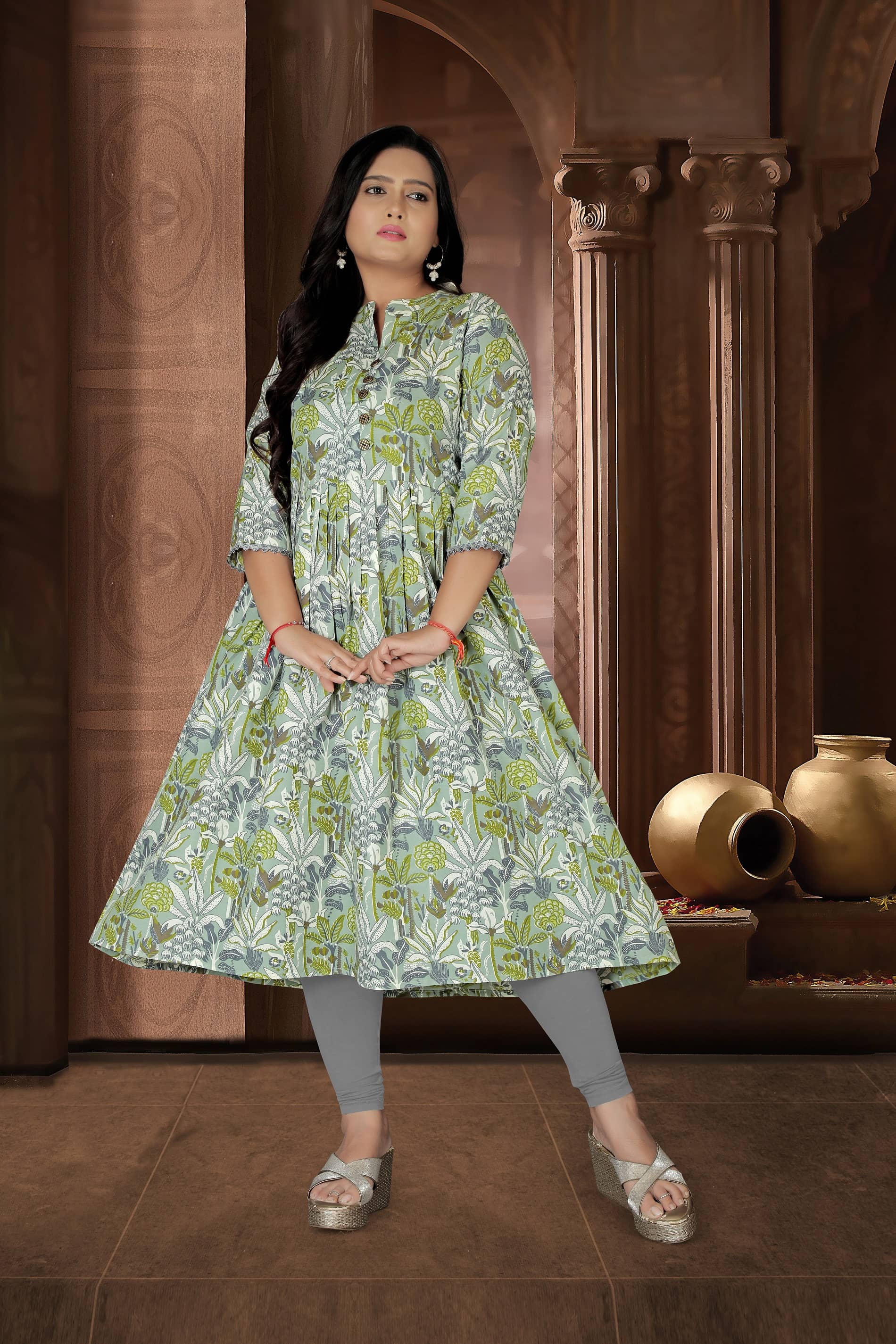Hetsa Women Cotton Printed Anarkali Kurti ( Sea Green ) - Kurtis, Tunics | Buy online on ZillyBuy