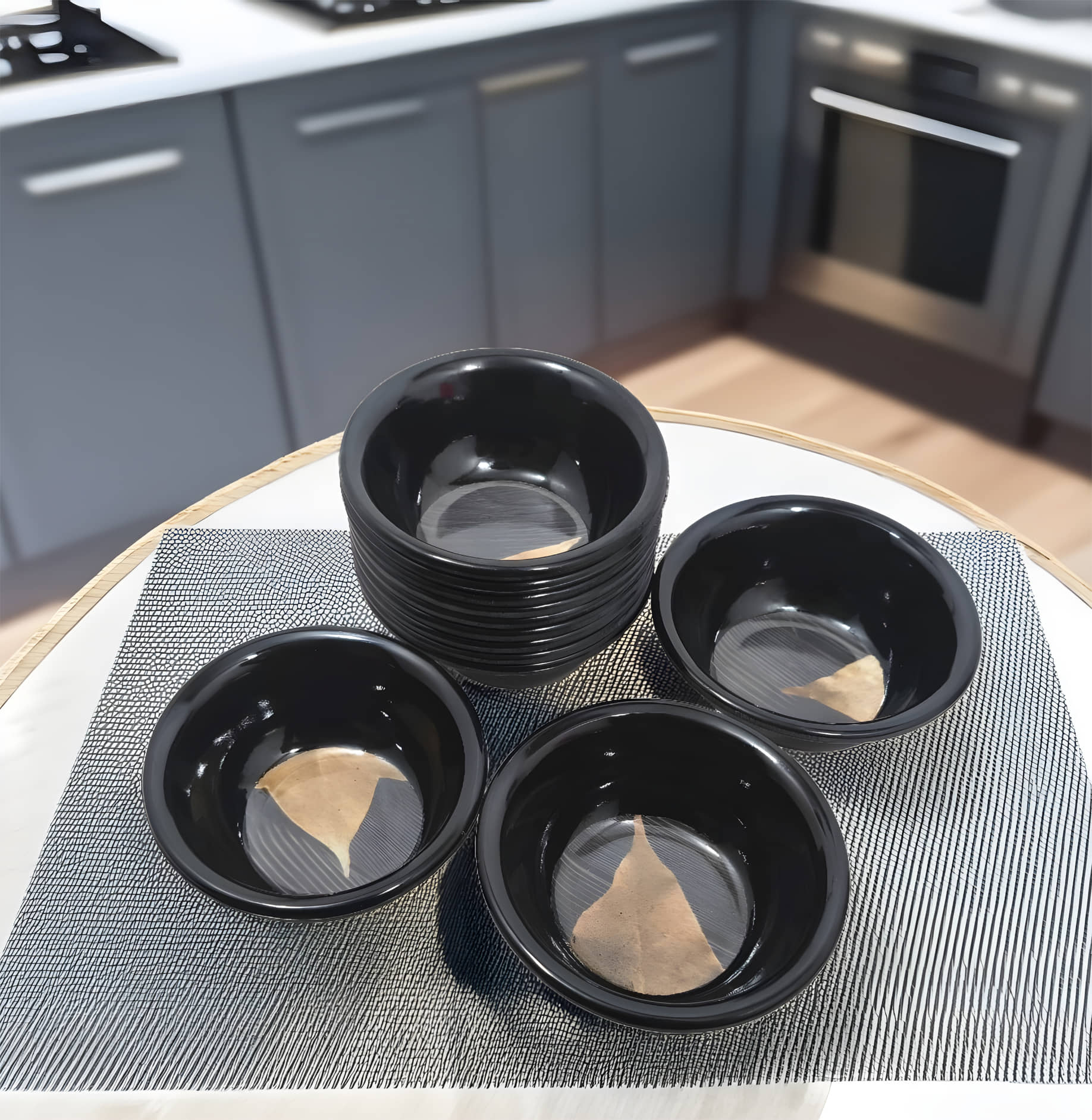 Inpro Bowl Set for Small Parties Melamine Printed Vegetable Bowl 10 cm ( Set of 12 ) Black