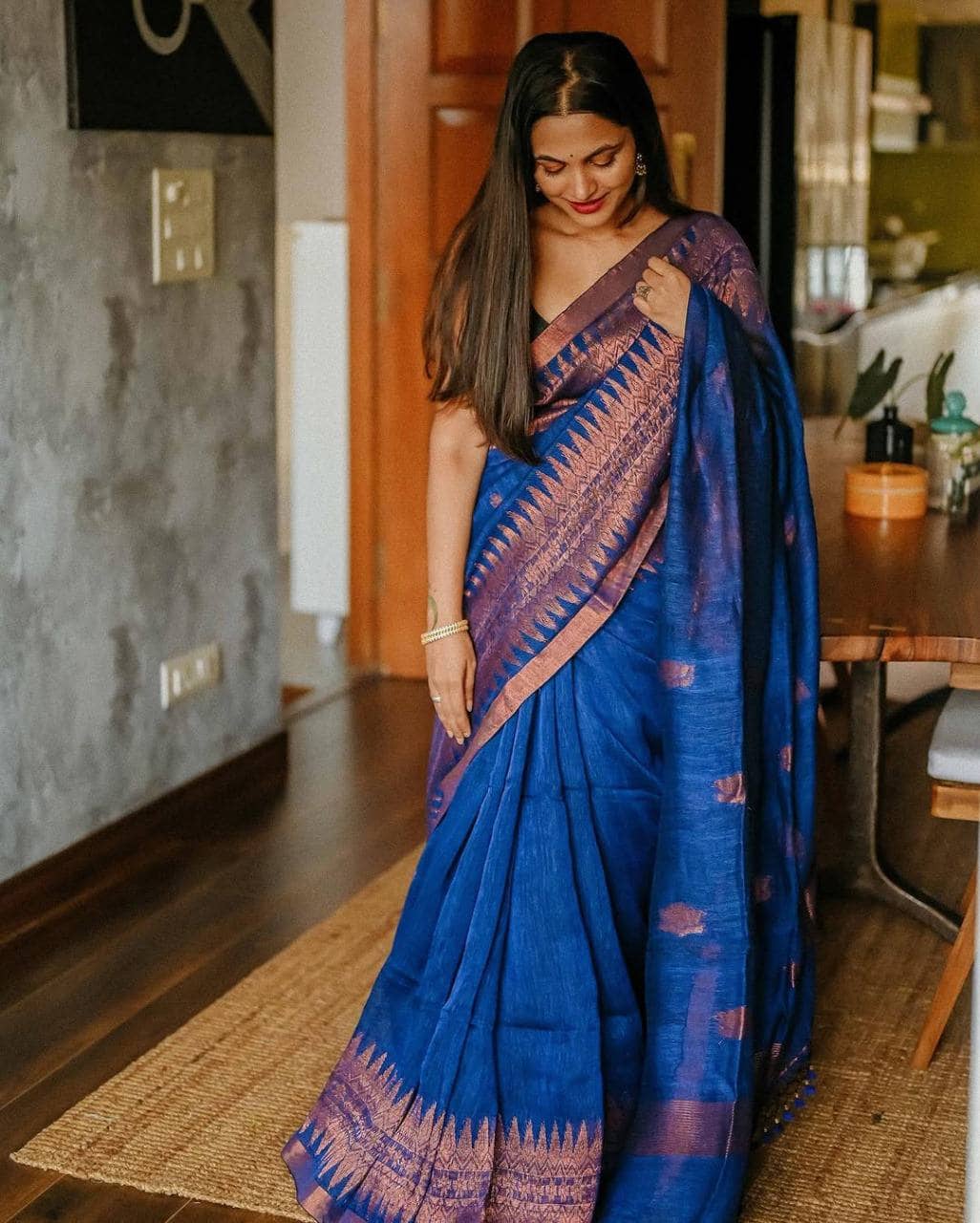 fab woven Art Silk Solid Banarasi saree With Unstitched Blouse Piece ( Blue ) - Sarees | Buy online on ZillyBuy