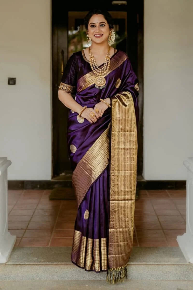 fab woven Art Silk Woven Design Banarasi saree With Unstitched Blouse Piece ( Purple ) - Sarees | Buy online on ZillyBuy