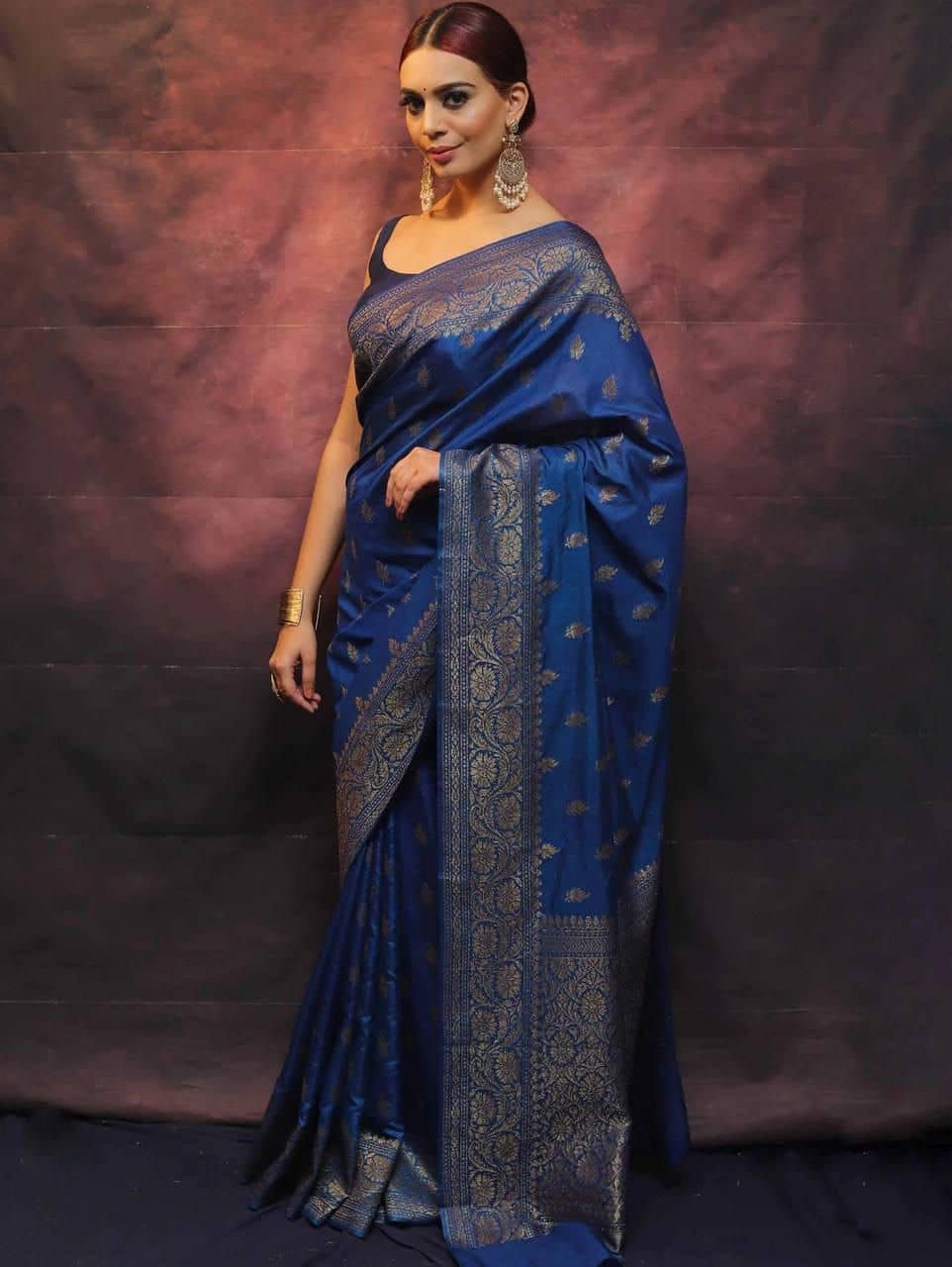 fab woven Art Silk Woven Design Banarasi saree With Unstitched Blouse Piece ( Navy Blue ) - Sarees | Buy online on ZillyBuy