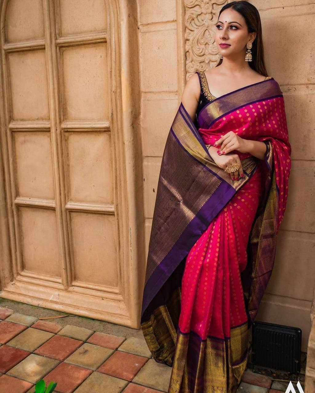 fab woven Art Silk Woven Design Banarasi saree With Unstitched Blouse Piece ( Pink ) - Sarees | Buy online on ZillyBuy