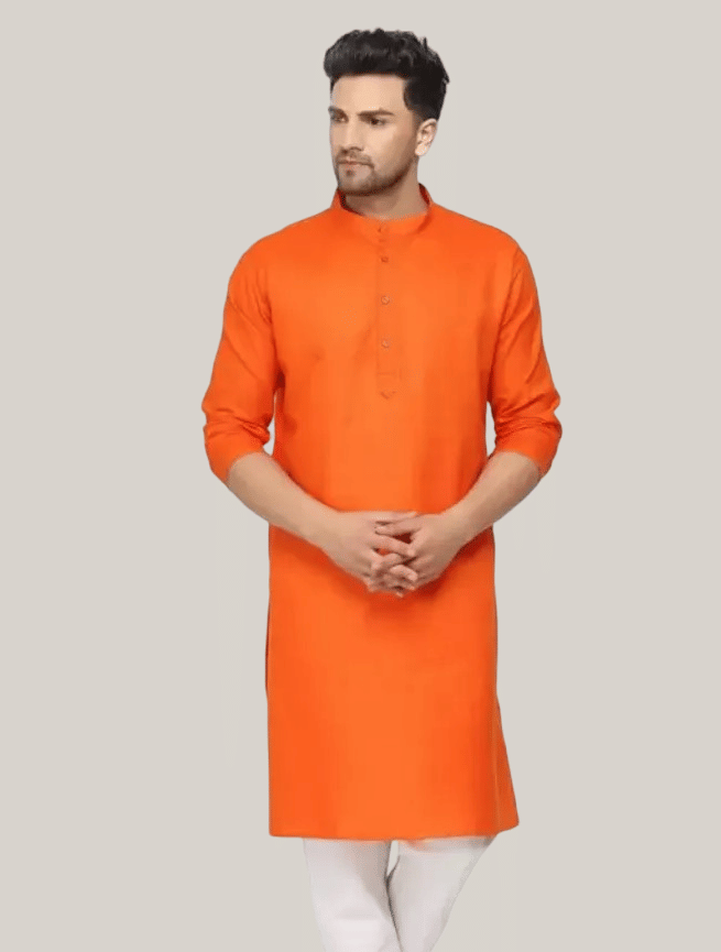 Balaji's Cotton Blend Plain Regular Kurta For Men ( Orange ) - Kurtas & Kurta Sets | Buy online on ZillyBuy