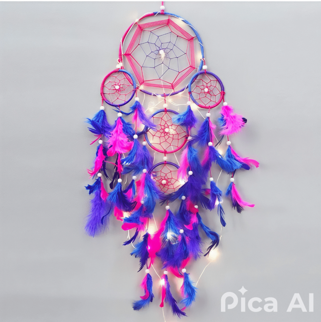 DHRUVTAR STORE Pink Feather Dream Catcher - Pack of 1 ( 55 X 20 cms )