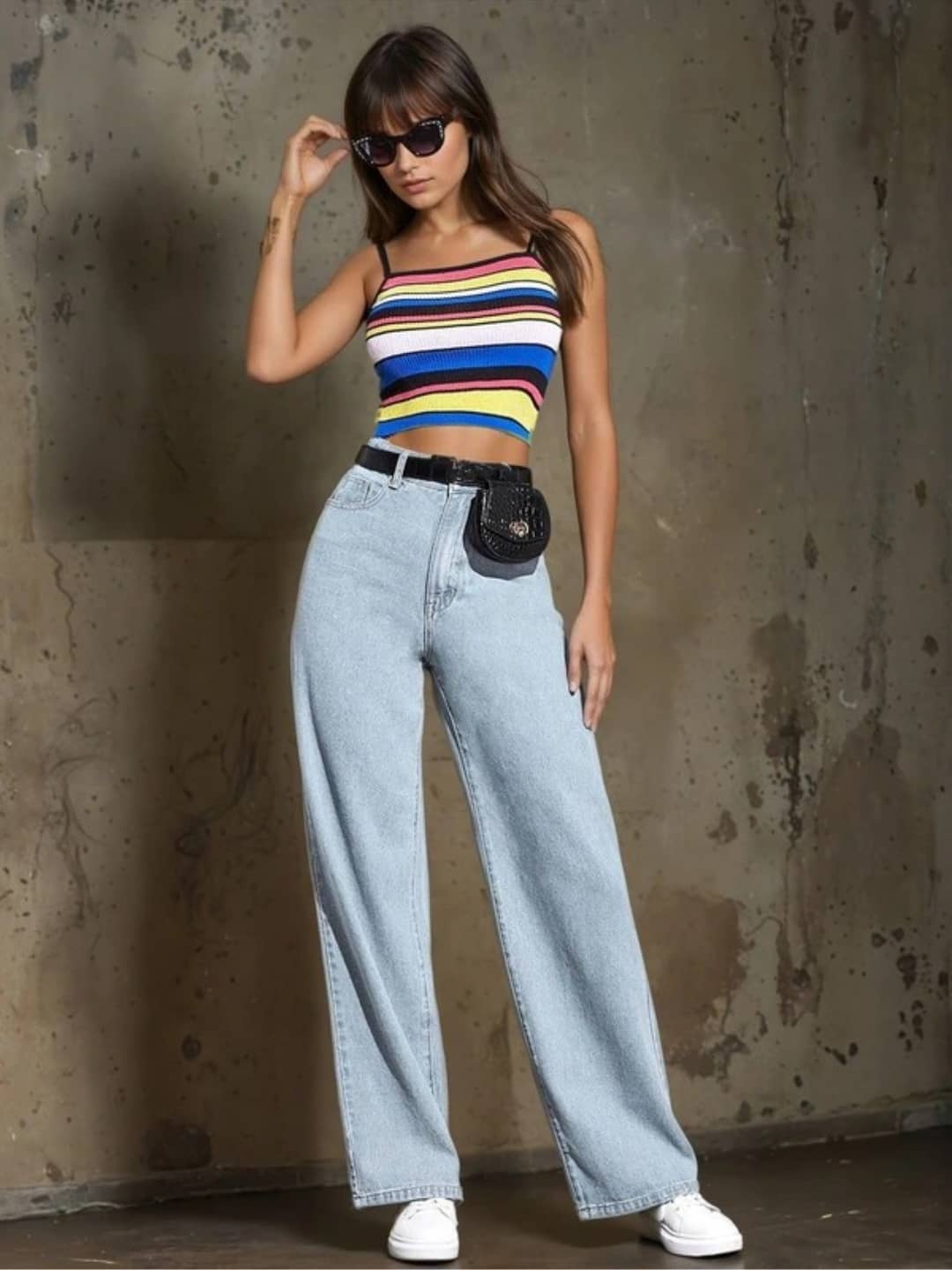 GF Women's Baggy High-Rise Jeans ( Ice Blue ) - Jeans | Buy online on ZillyBuy