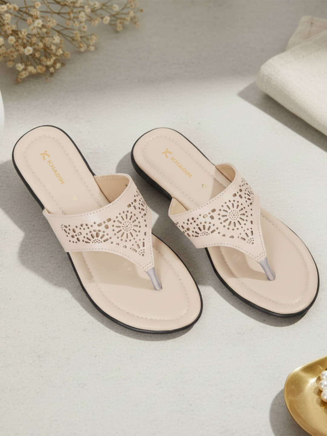 KHADIM Beige Women's V-strap Flats