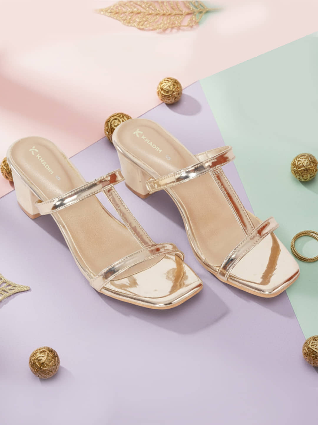KHADIM Gold Women's Slip On Heels - Heels | Buy online on ZillyBuy
