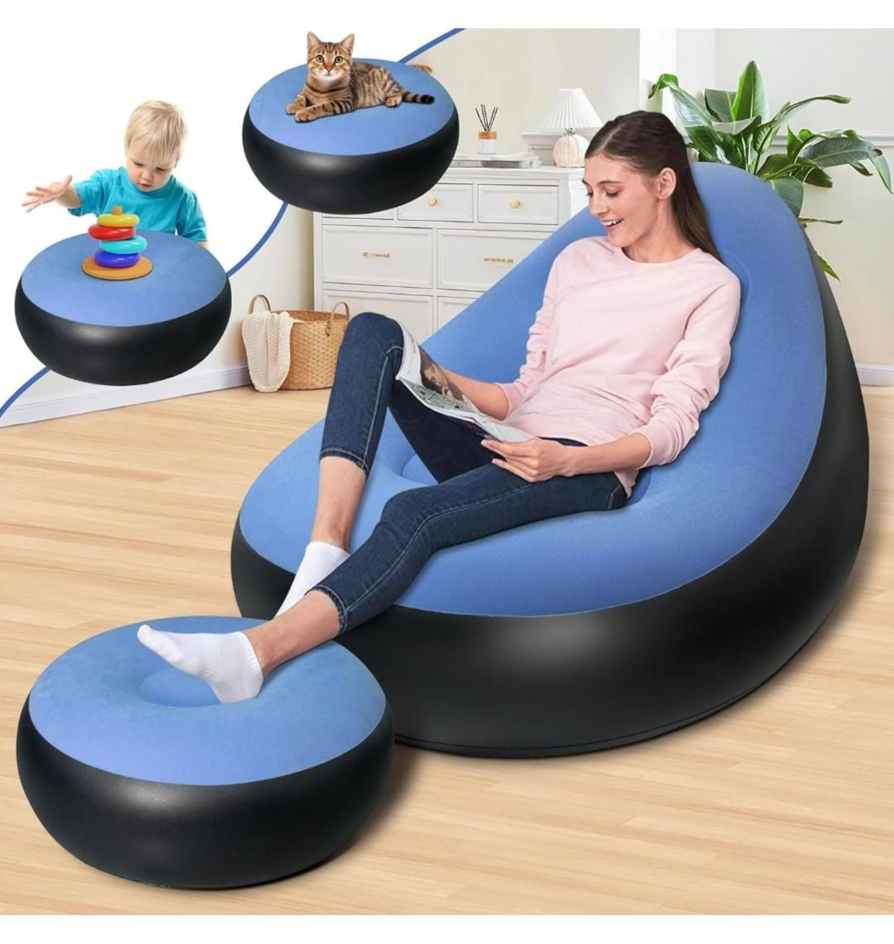 QMKT Inflatable Lounge Set with Foot Stool with Air Pump Multi Color Sleeping Bags