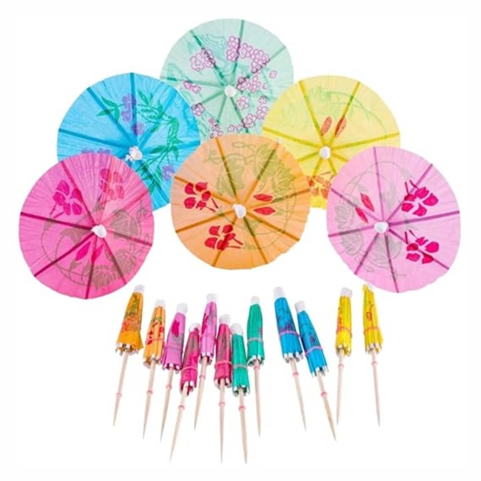 Umbrella Toothpick | Tropical Hawaiian Topper Toothpick | Wooden Bamboo Luau Sticks for Party Fashion Cocktail Decorative | Snack Cakes Fruit Sign Bar Café Home Party Supplies | Pack of 70