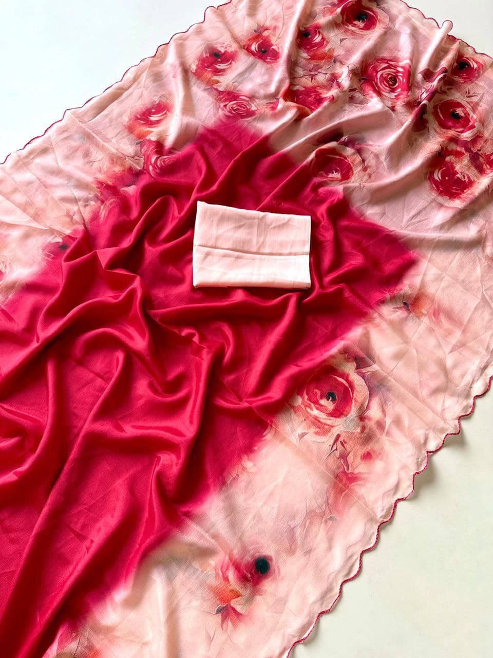 Arkia Crepe Embellished Regular Saree Without Blouse Piece ( Red ) - Sarees | Buy online on ZillyBuy
