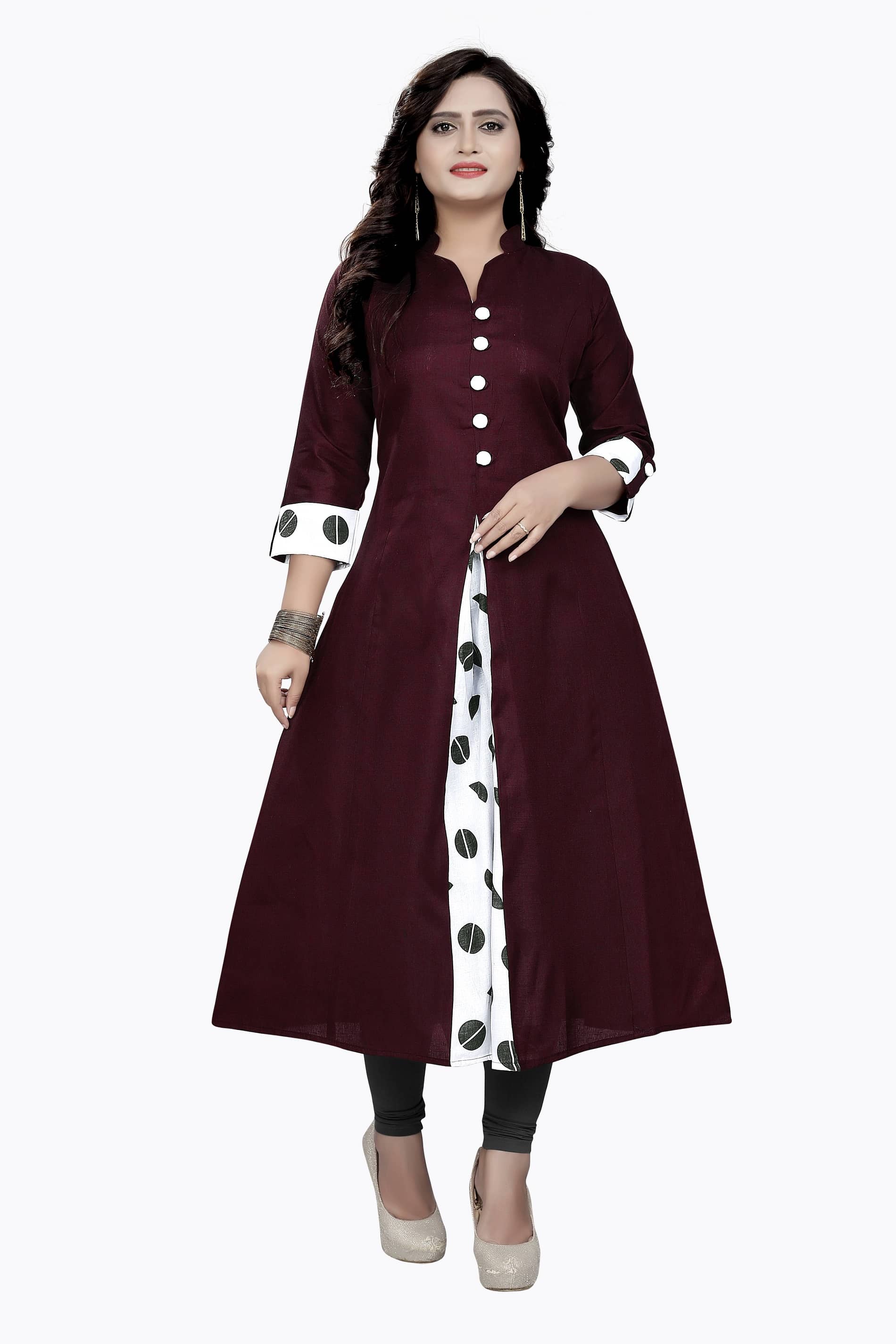 Hetsa Women Cotton Printed Anarkali Kurti ( Maroon ) - Kurtis, Tunics | Buy online on ZillyBuy