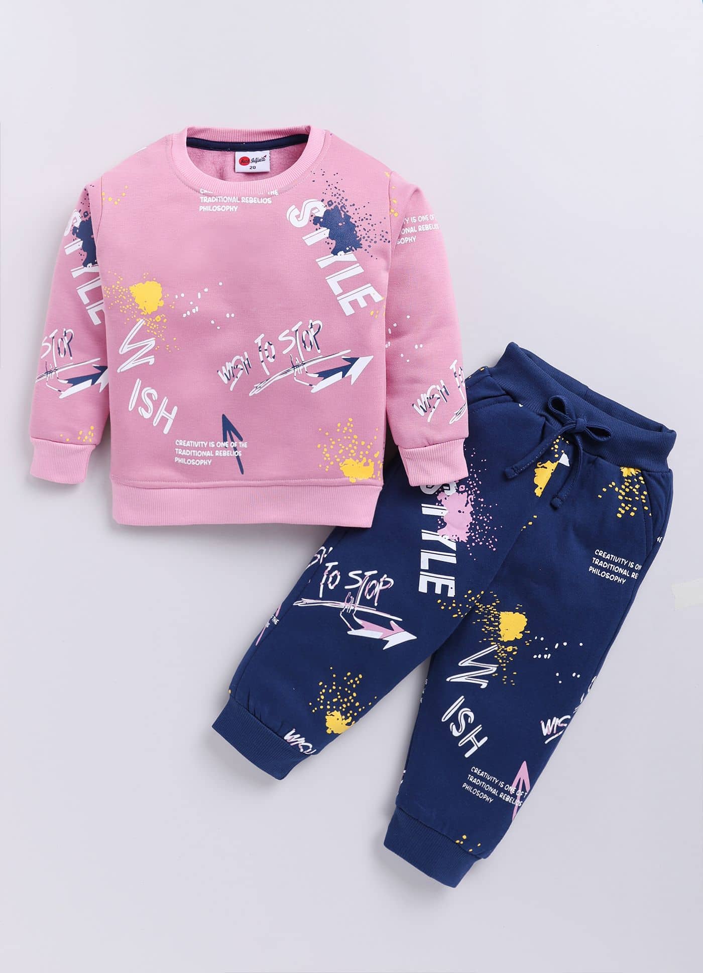 Mars Infiniti Pack of 1 Unisex Cotton Blend Sweatshirt & Trackpant Set ( Pink )