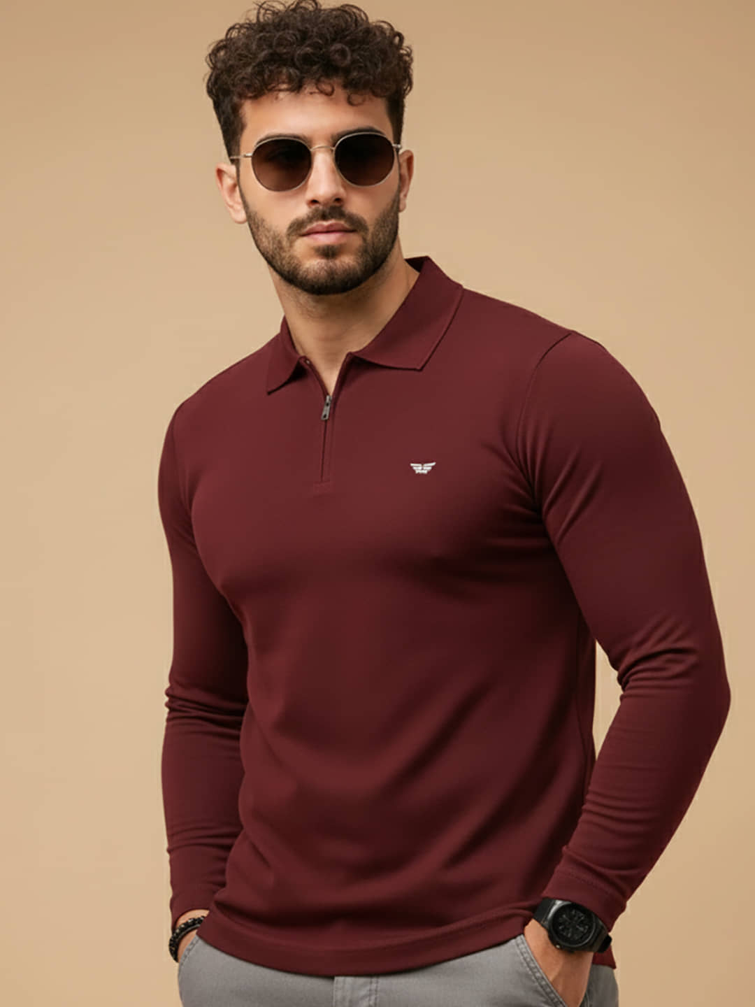 Riss Men Cotton Blend Regular Fit Solid Polo T Shirt ( Maroon )