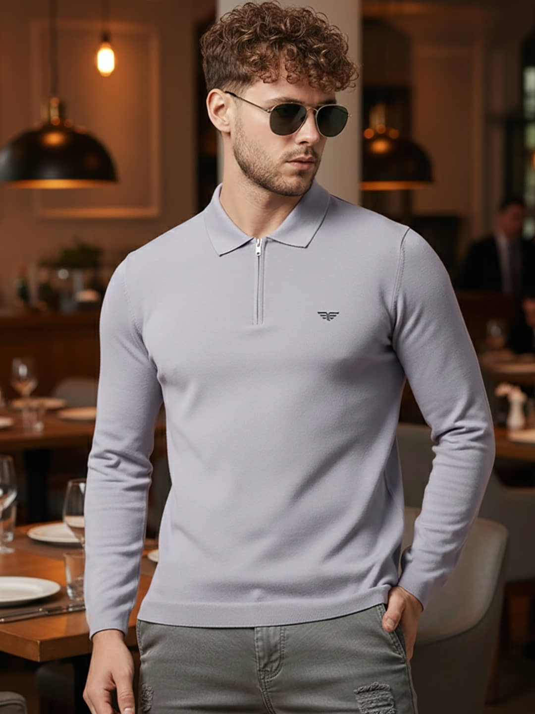 Riss Men Cotton Blend Regular Fit Solid Polo T Shirt ( Lavender )